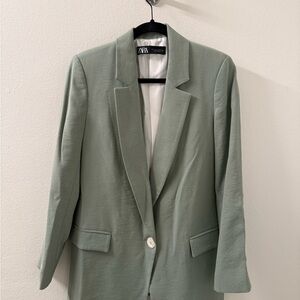 Zara Light Sage Green Single-Button Blazer